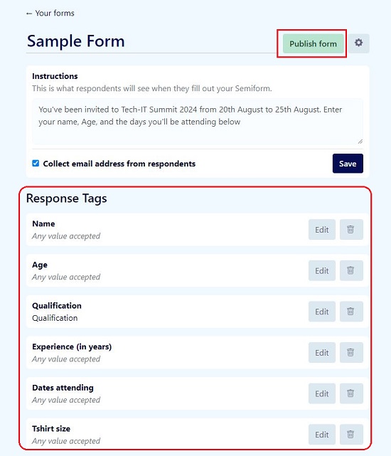 Publish Form