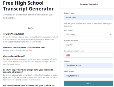 Free tool for homeschoolers to generate high school transcripts