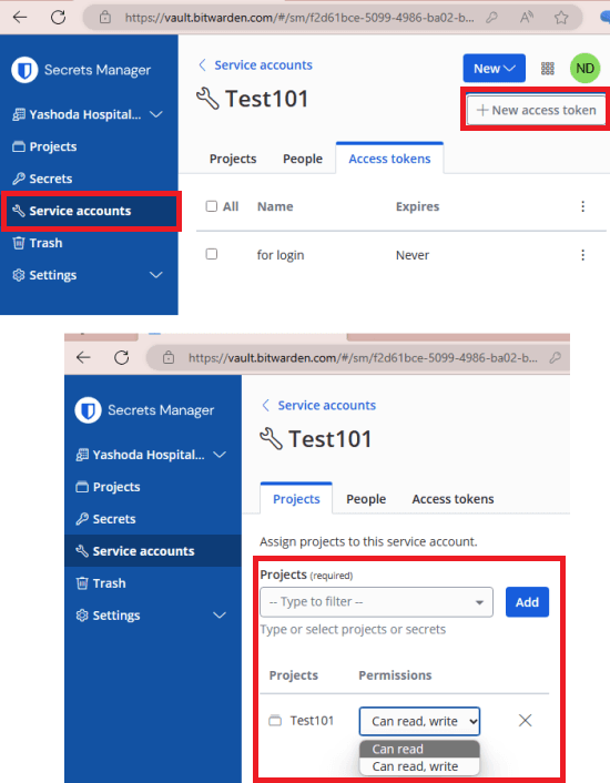 Bitwarden Secrets Manager Create Token