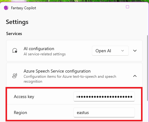 Fantasy Copilot Add Azure API Key