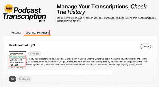 Free Podcast Transcription 