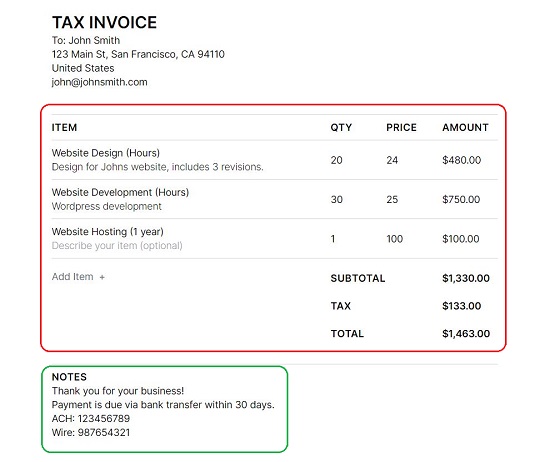 Invoice Items