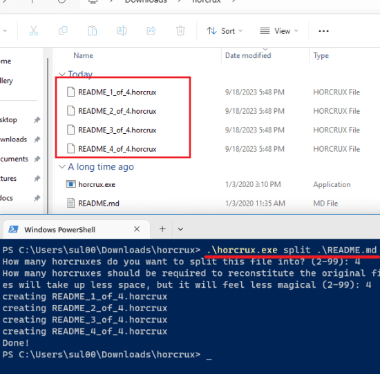 Horcrux Spliting Files