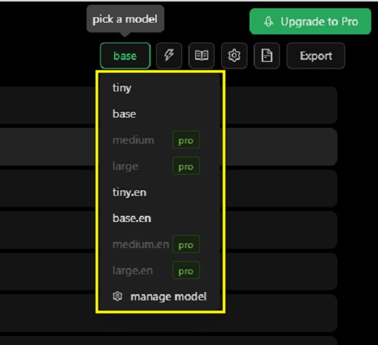 Pick transcription model