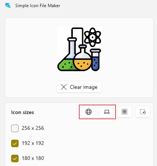 Select icon sizes