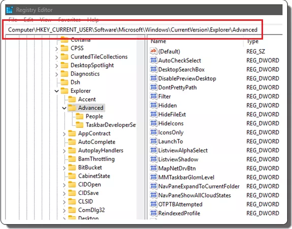 Advanced Key in Explorer registry