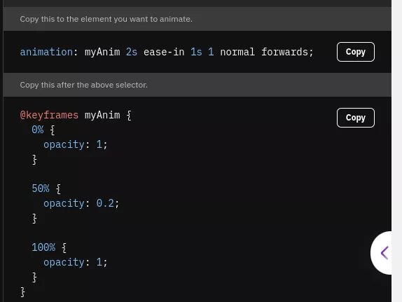 Keyframe animation code generated