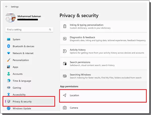 Location and Privacy Settings