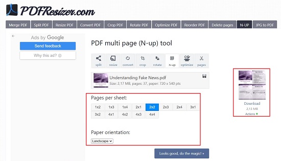 PDF N-Up tool from PFDResizer