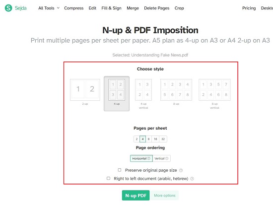 PDF N-Up tool from Sejda 