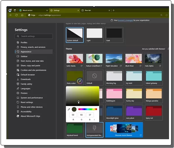 Custom Color Theme in Edge
