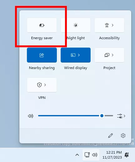 Energy Saver in Quick Settings