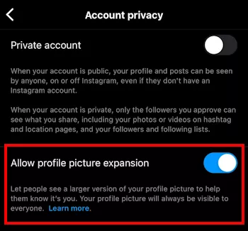 Allow Profile Picture Zoom Instagram