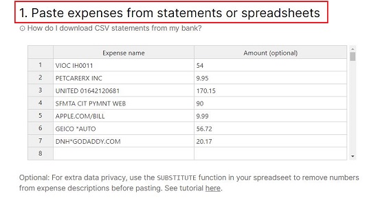 Paste expense data